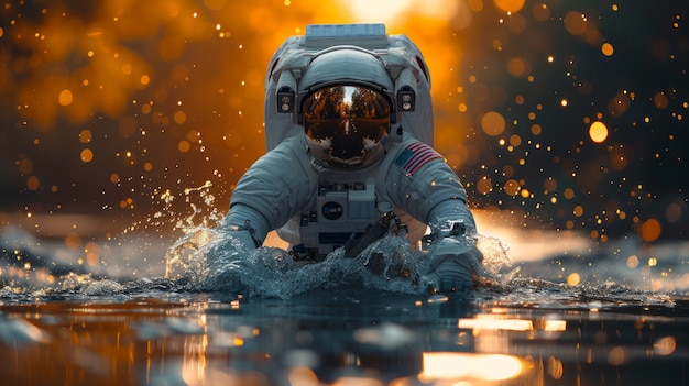 Free photo portrait of astronaut in space suit doing regular human activity