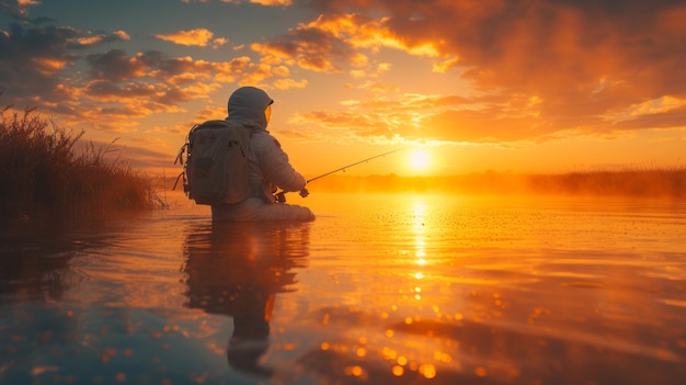 Free photo portrait of astronaut in space suit doing regular human activity