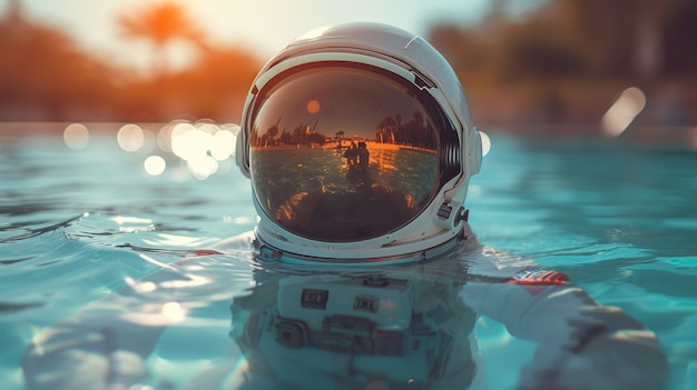 Free photo portrait of astronaut in space suit with pool