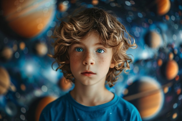 Free photo portrait of autistic kid in fantasy world