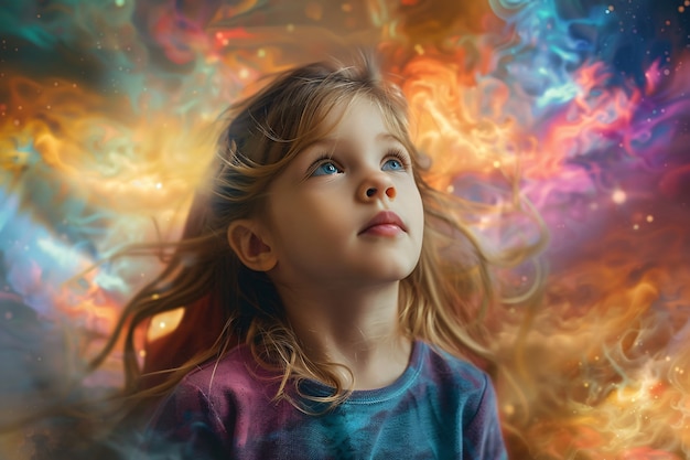 Free Photo portrait of autistic kid in fantasy world