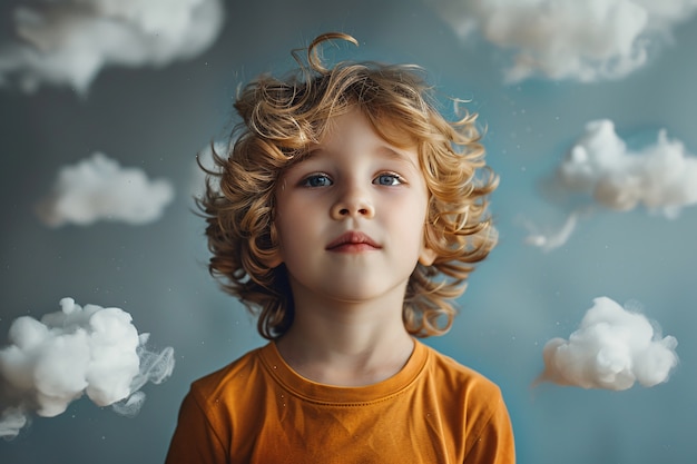 Free photo portrait of autistic kid in fantasy world