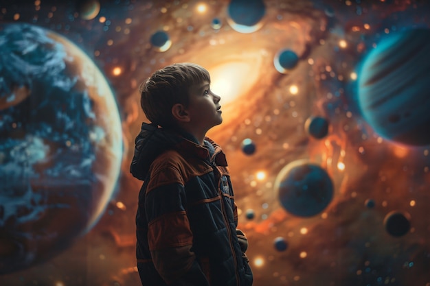 Free photo portrait of autistic kid in fantasy world