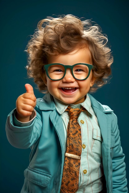 Portrait of baby showing thumbs up