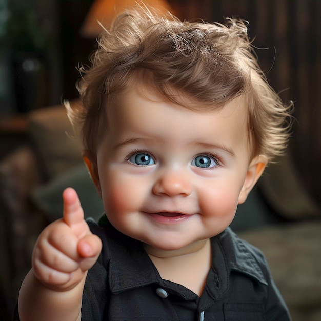 Portrait of baby showing thumbs up