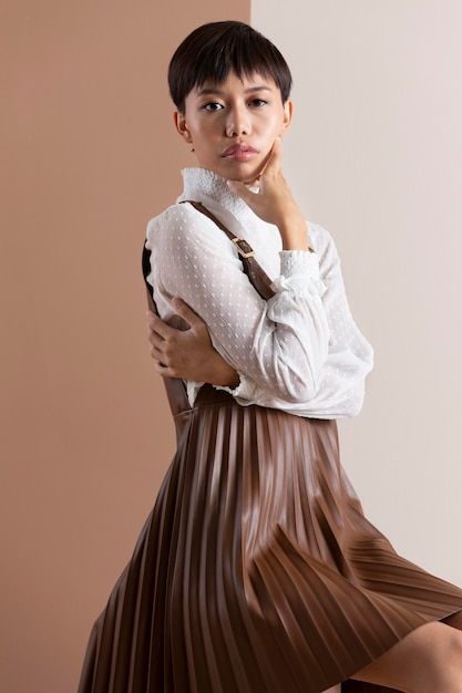 Portrait of beautiful asian woman in autumn clothes