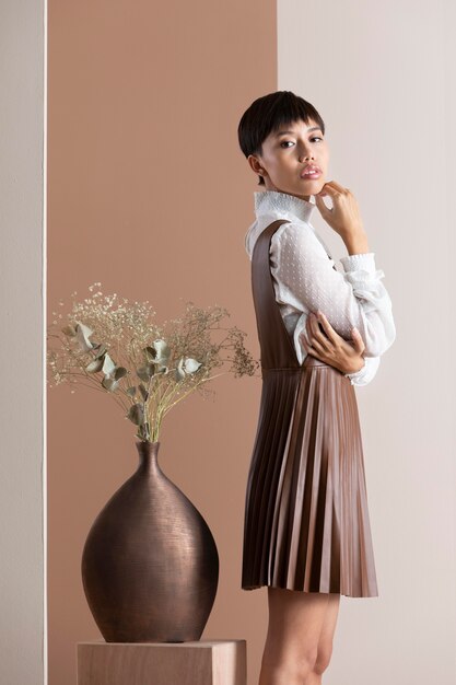 Portrait of beautiful asian woman in autumn clothes