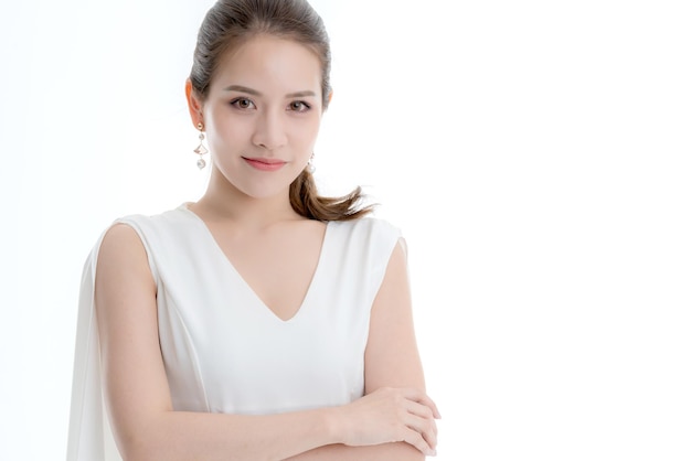 Portrait beautiful asian woman with casual costume smile with happiness and confident