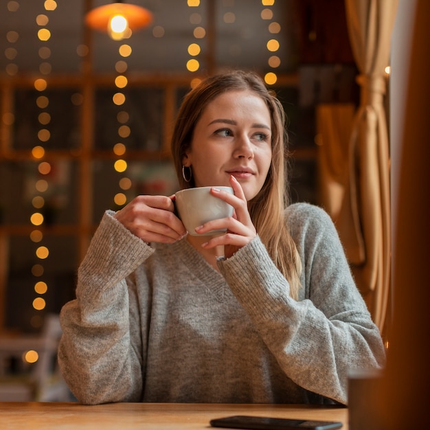 Portrait beautiful female at restaurant