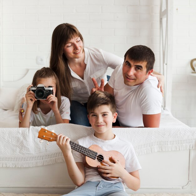 Portrait of beautiful happy family at home