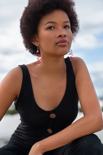 Portrait of beautiful woman posing outdoors