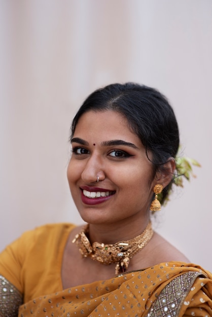 Portrait of beautiful woman wearing traditional sari garment