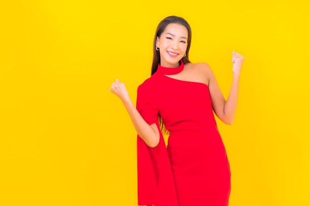 Portrait beautiful young asian woman smile with action