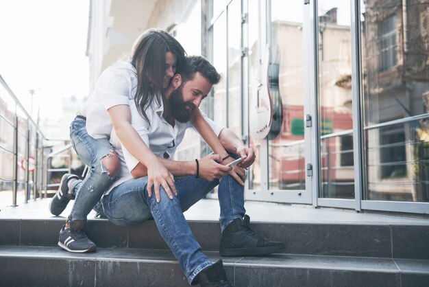 portrait of a beautiful young couple smiling together