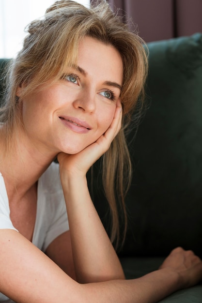 Portrait of a beautiful young woman indoors