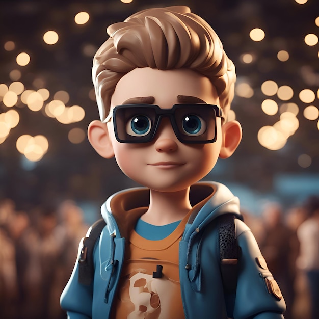 Free photo portrait of a boy in a blue jacket and glasses 3d rendering