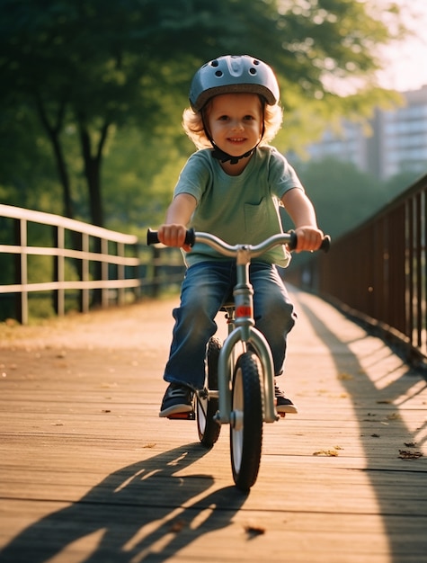 Portrait of boy riding a bike