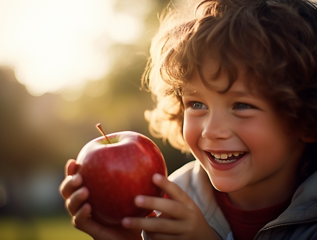 Free photo portrait of boy with apple