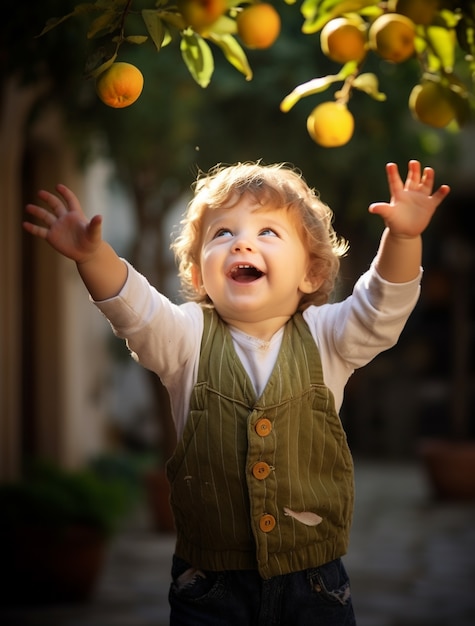 Free photo portrait of boy with apricots