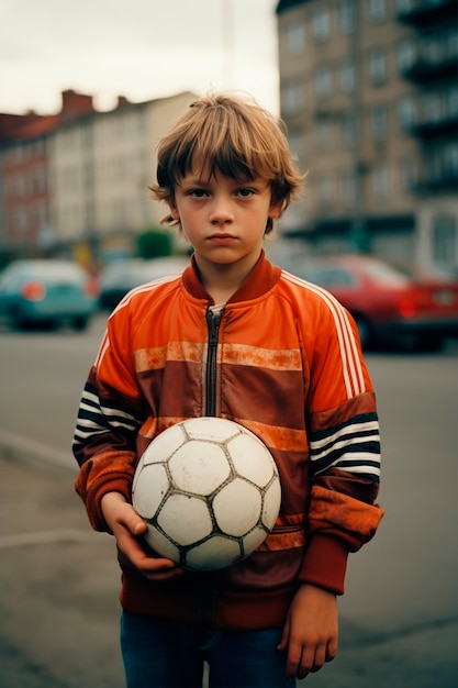 Portrait of boy with soccer ball