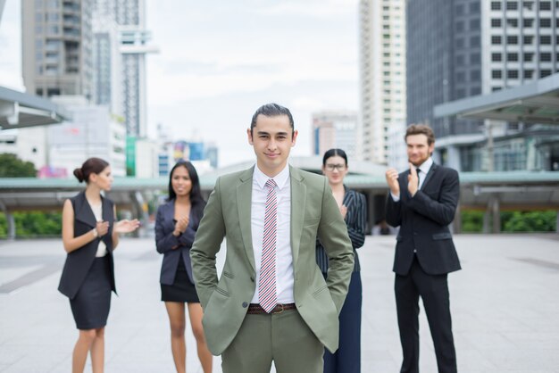 Portrait Of Business people worker Team Outside.