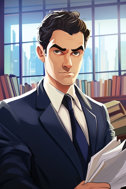 Portrait of businessman in cartoon style