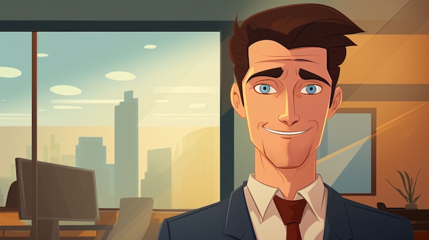 Free photo portrait of businessman in cartoon style