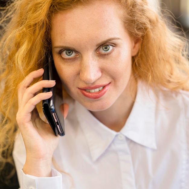 Portrait of businesswoman talking on the phone