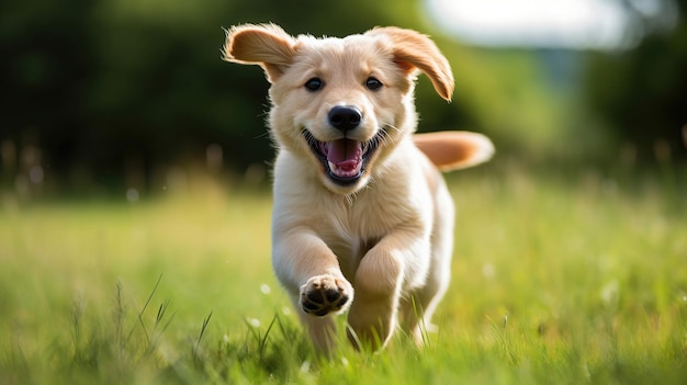 Free Photo a portrait captures a dog running on green grass showcasing its distinct personality and physical appearance