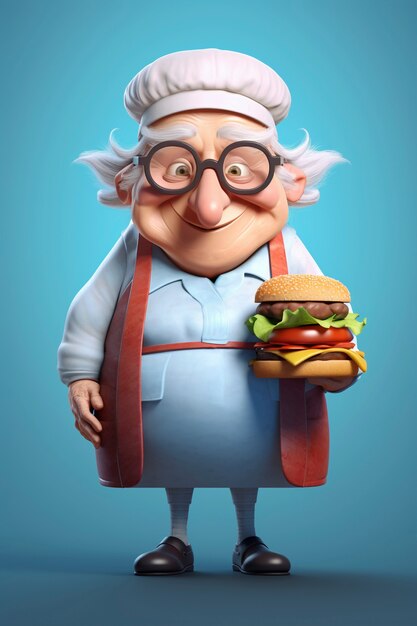 Portrait of chef or cook holding fast food burger