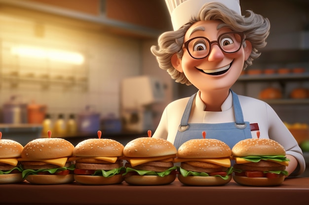 Free photo portrait of chef or cook holding fast food burger