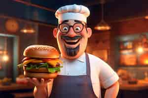 Free photo portrait of chef or cook holding fast food burger