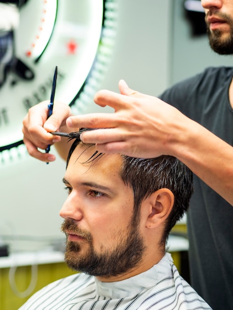 Portrait of client getting a haircut