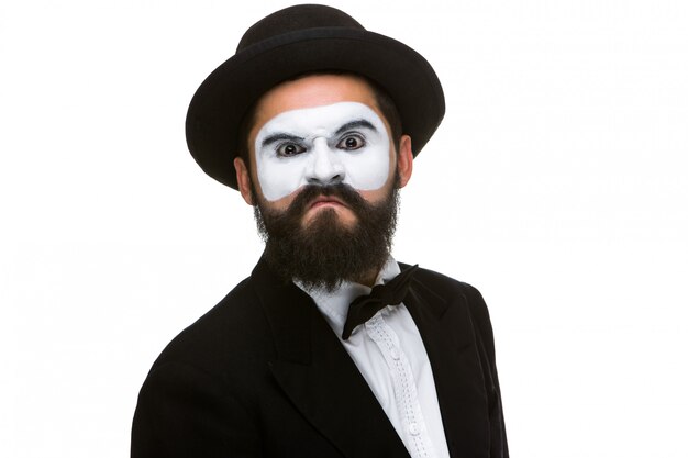 Portrait  of a contemptuous man in makeup mime