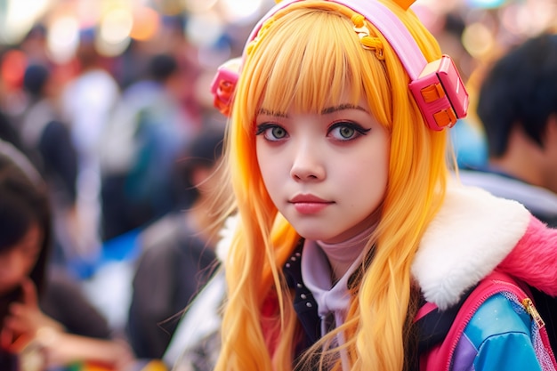 Free Photo portrait of cosplay artist dressed up as anime characters