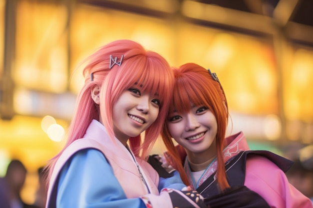 Free Photo portrait of cosplay artist dressed up as anime characters