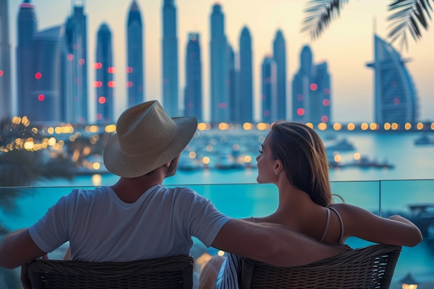 Free Photo portrait of couple visiting the luxurious city of dubai