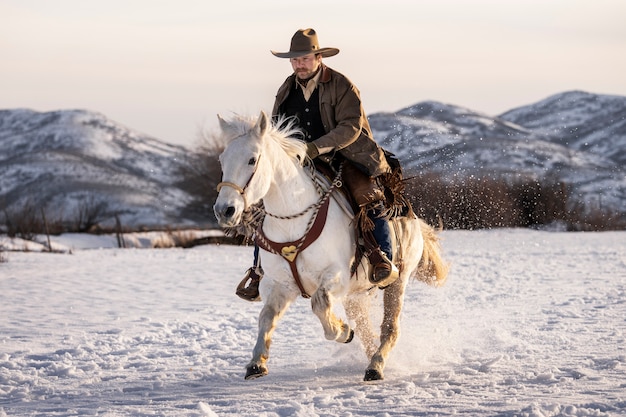 Free photo portrait of cowboy on a horse