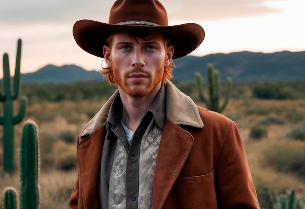 Free photo portrait of cowboy with out of focus background