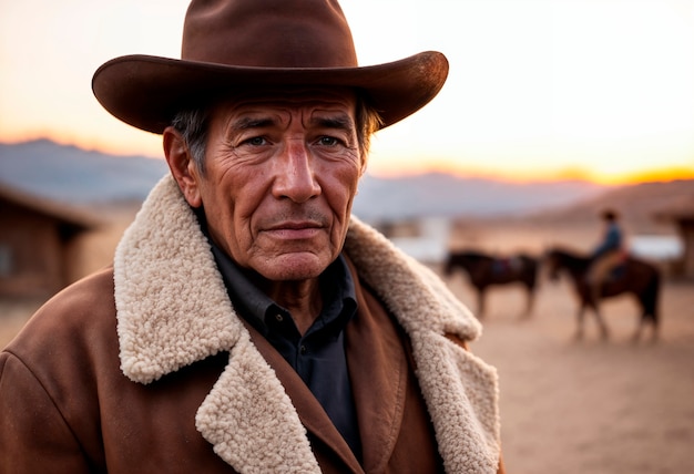 Portrait of cowboy with out of focus background