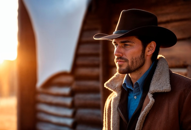 Free photo portrait of cowboy with out of focus background