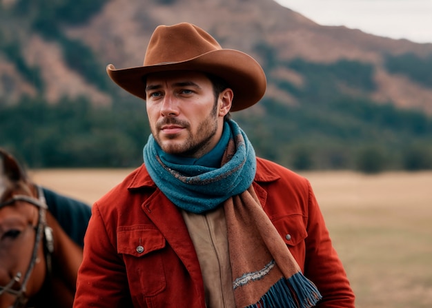 Free photo portrait of cowboy with out of focus background