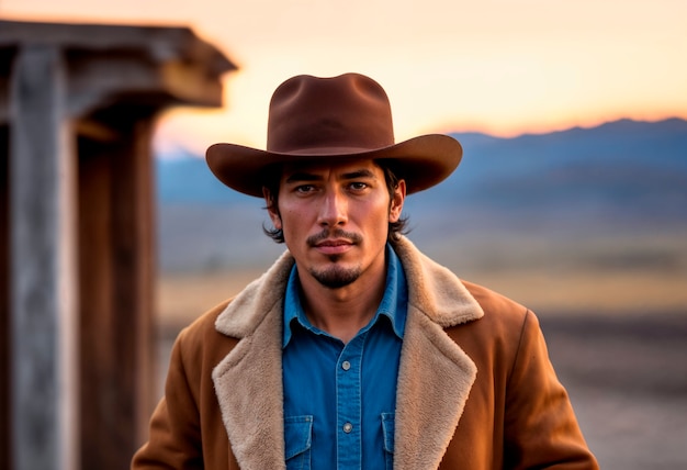 Free photo portrait of cowboy with out of focus background