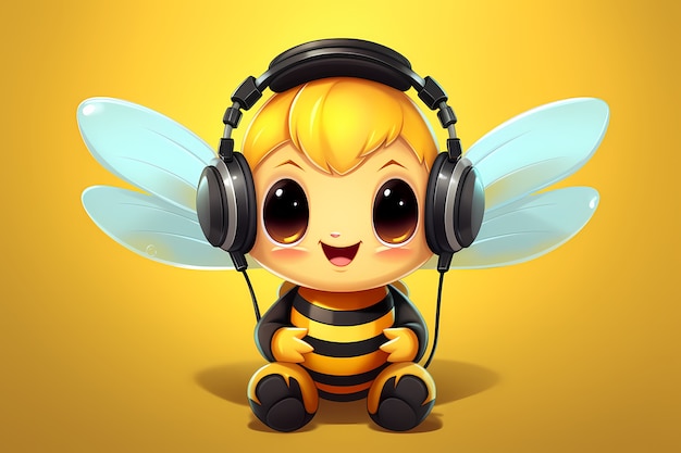 Free photo portrait of cute animated cartoon bee with headphones