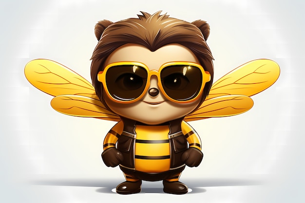 Portrait of cute animated cartoon bee with sunglasses