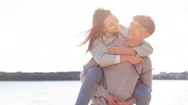 Portrait of cute couple having fun together