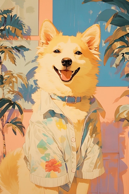 Free photo portrait of cute dog in anime style