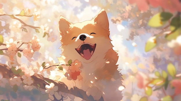 Portrait of cute dog in anime style