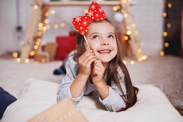 Portrait of cute girl looking up