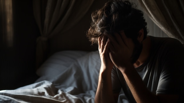 Free photo portrait of depressed man